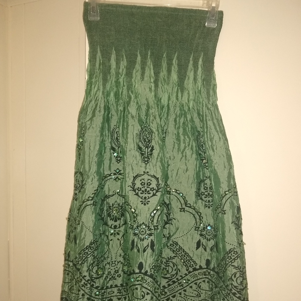 Lapis green sequined strapless dress